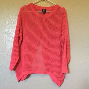 Bobeau Pink Mesh Knit Sweater